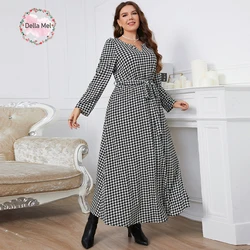 Della Mel Plus Size Dresses for Women 2022 Casual Vintage Print Black Long Sleeves Maxi Dress Elegant  Large Size  Party Dress