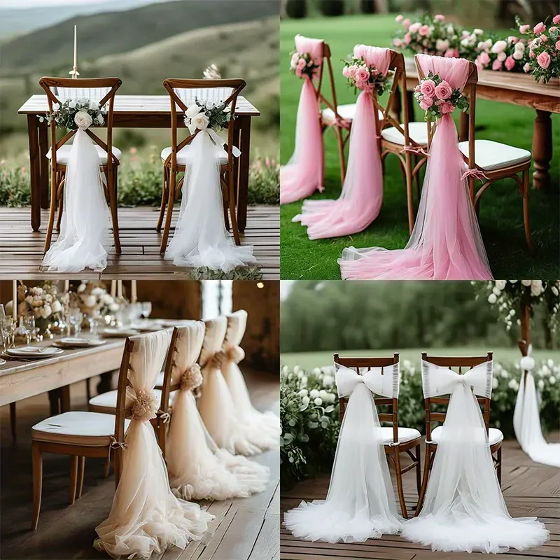 

24 шт., 70x200 см, декор для свадебного стула, полупрозрачный тюль, для свадьбы, вечеринки, церкви, для акцентов прохода и украшений для стула, подарочный декор