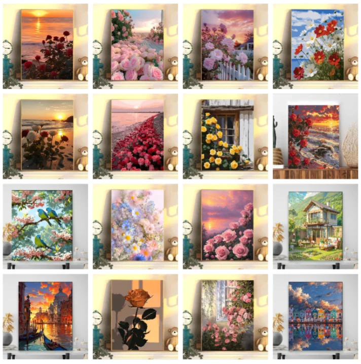 

Painting By Numbers Oil Paint By Numbers For Adult Healing Flower Cartoon Scenery DIY Digital Painting On Canvas Home Decor ﻿
