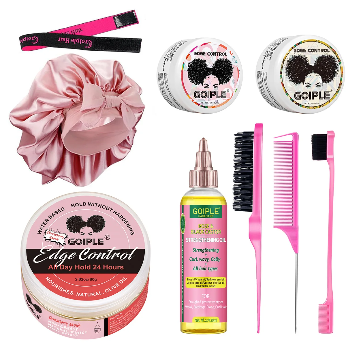 Edge Control Gel Kit Hair Styling Wax,Rose & Black Castor Oil Deep Moisturizing and Nourishing Hair,Leave-in Hair Finish Product