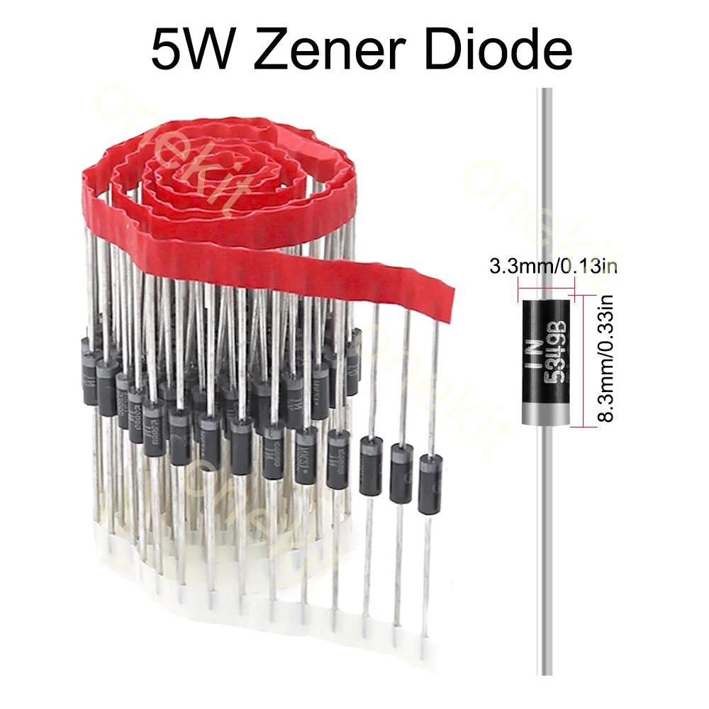 50pcs 5W Zener Diodes CASE17-02 3V3 5V1 8V2 12V 15V 18V 20V 22V 24V 30V 33V 39V 43V 47V 51V 62V 75V 91V 100V 120V 150V 180V 200V