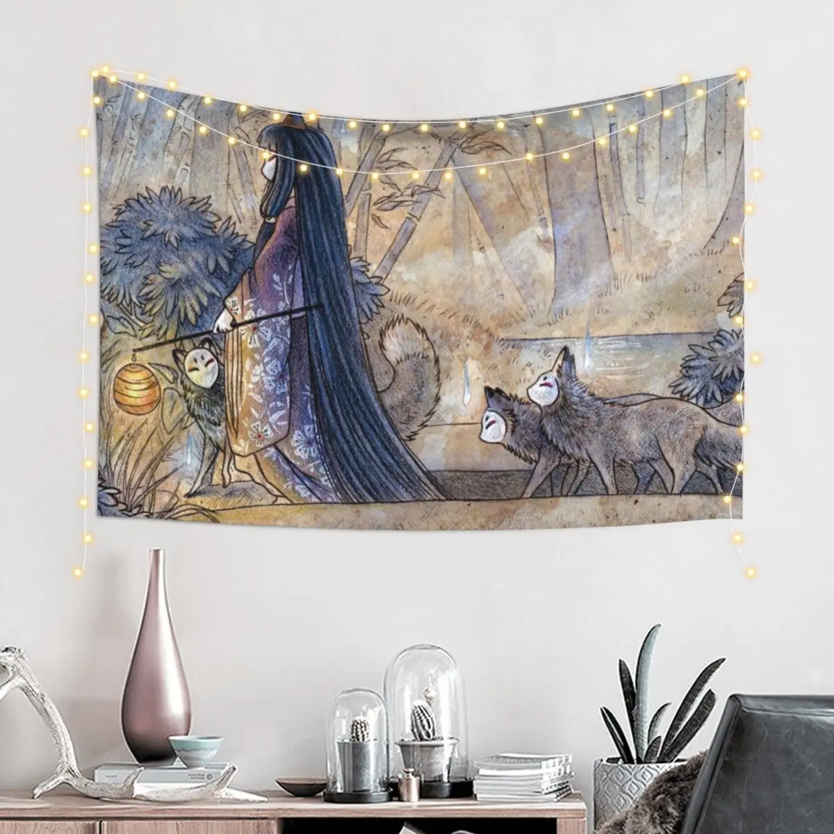 Silent Crossing - TeaKitsune Fox Yokai Tapestry House Decor Home Decoration Accessories Tapestry