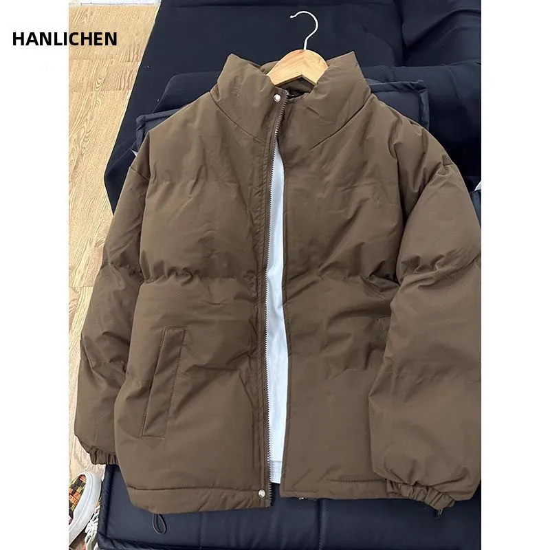 

Men's ort Cotton Jaet Coffee Brown Stand Collar Winter Coat Faionable Urban Sle Warm Thiened Polyester Filling