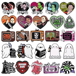 Scary Heart Couple Brooch TV Pumpkin Sickle Spider Web Cake Ghost Mask Man Skull Badge Punk Halloween Pins Jewelry Gifts