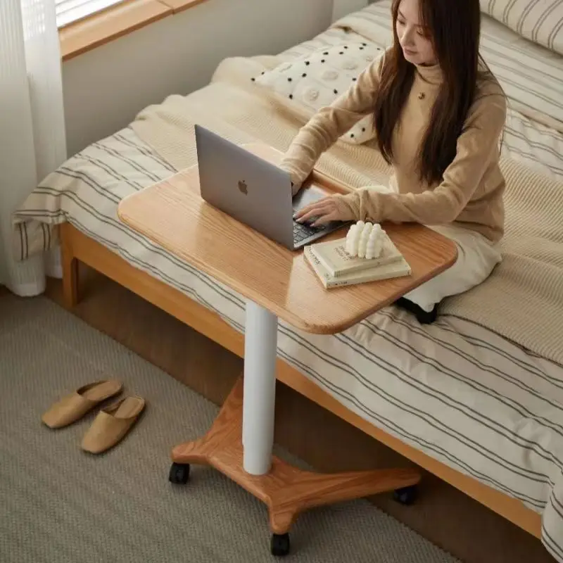 Solid wood computer small apartment lifting study table mobile bedside foldable