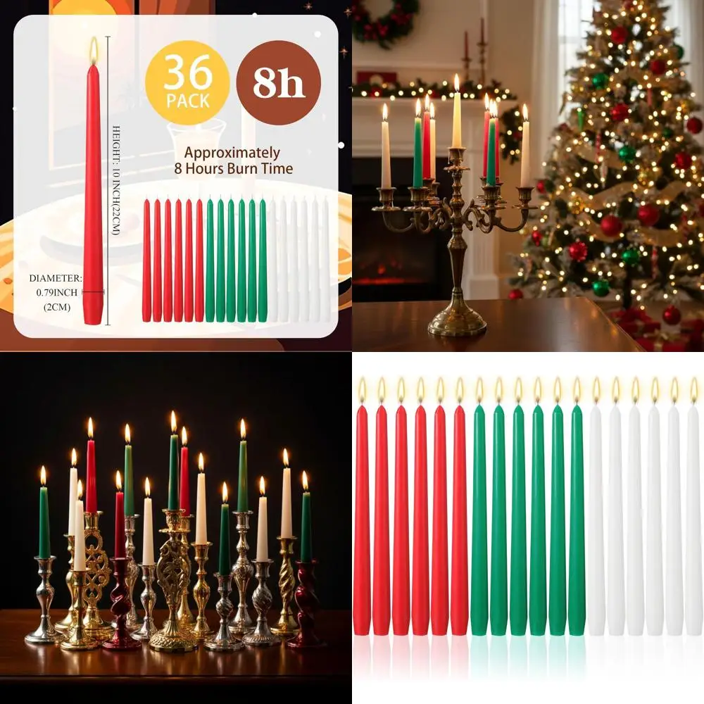 

36 Pcs Christmas Taper Candles 10 Inch Long Tapered Candles 12 Red, 12 Green, 12 White Assorted Colors Candlesticks Bulk Smokele