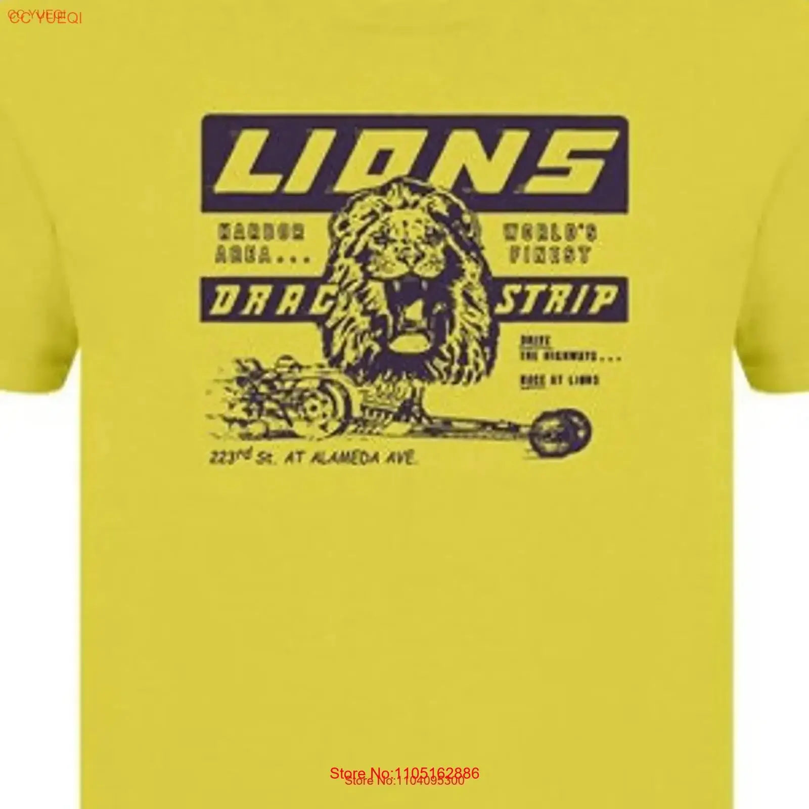 Lions Drag Strip T Shirt Yellow New vintage Washed Top For Everyday Wear Slightly fashion Unisex graphic designer clothes