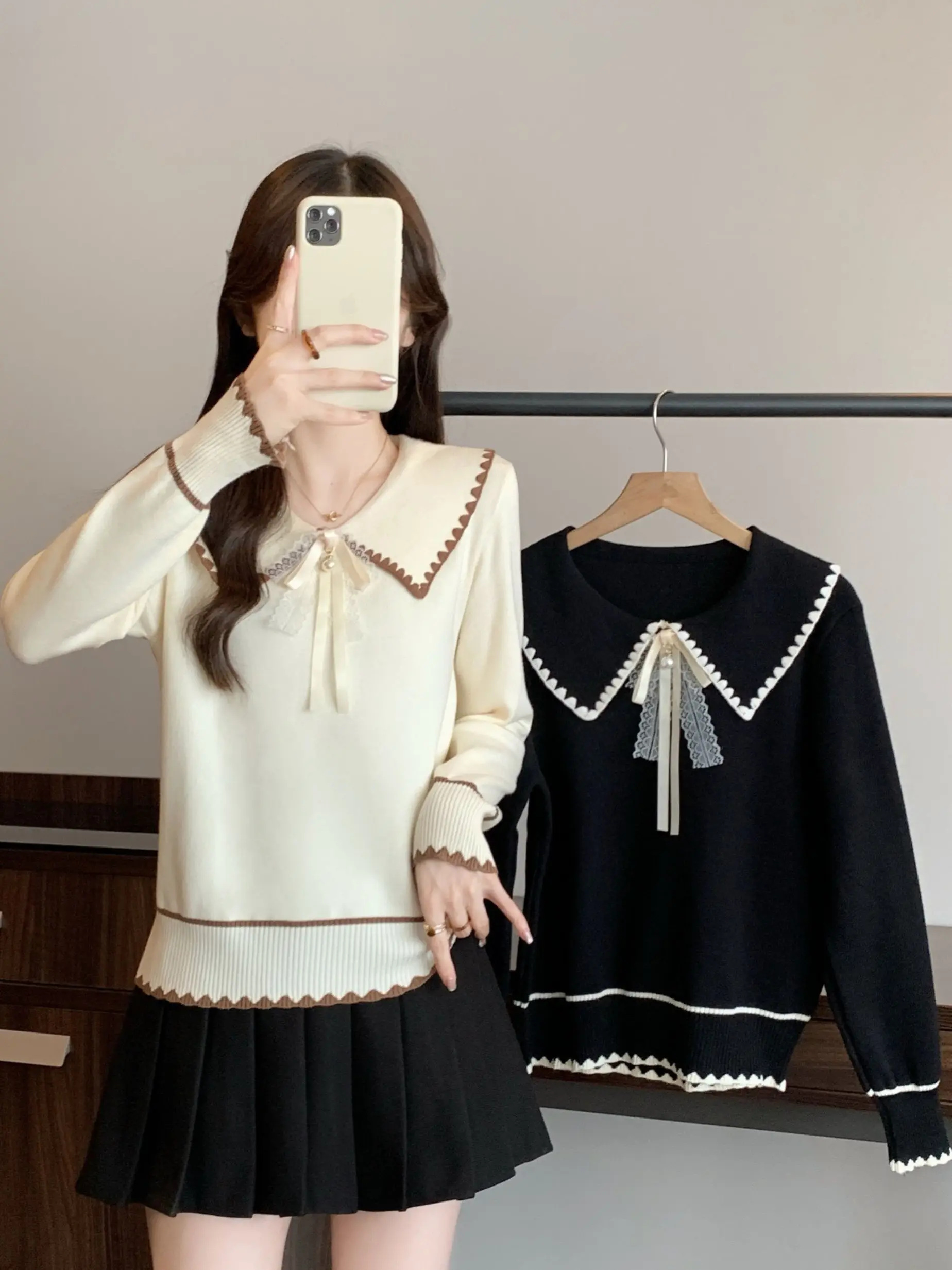 Женский вязаный свитер с воротником-бабочкой Long Sve Inner Wear Утягивающий мягкий топ Small Fraance Sle Top на осень