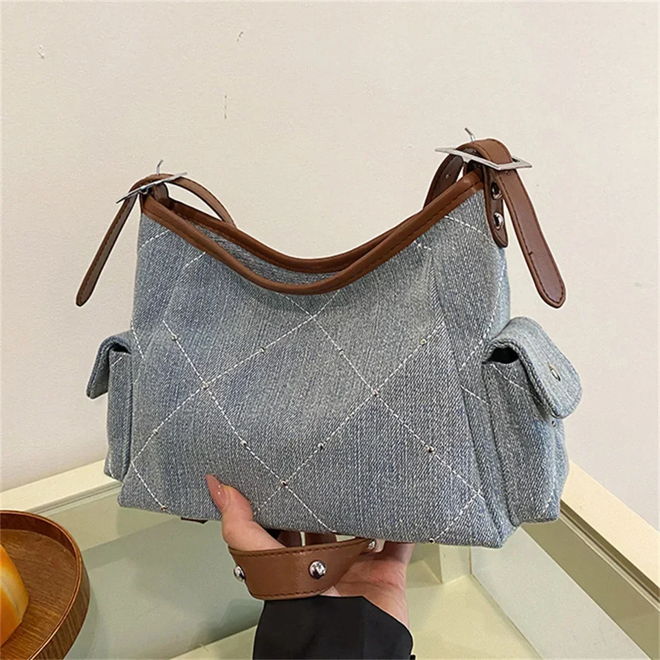 

Students Shoulder Bag High Quality Denim Large Capacity Fashion Women Handbag Simple Casual Versatile Female Commuter Handbags