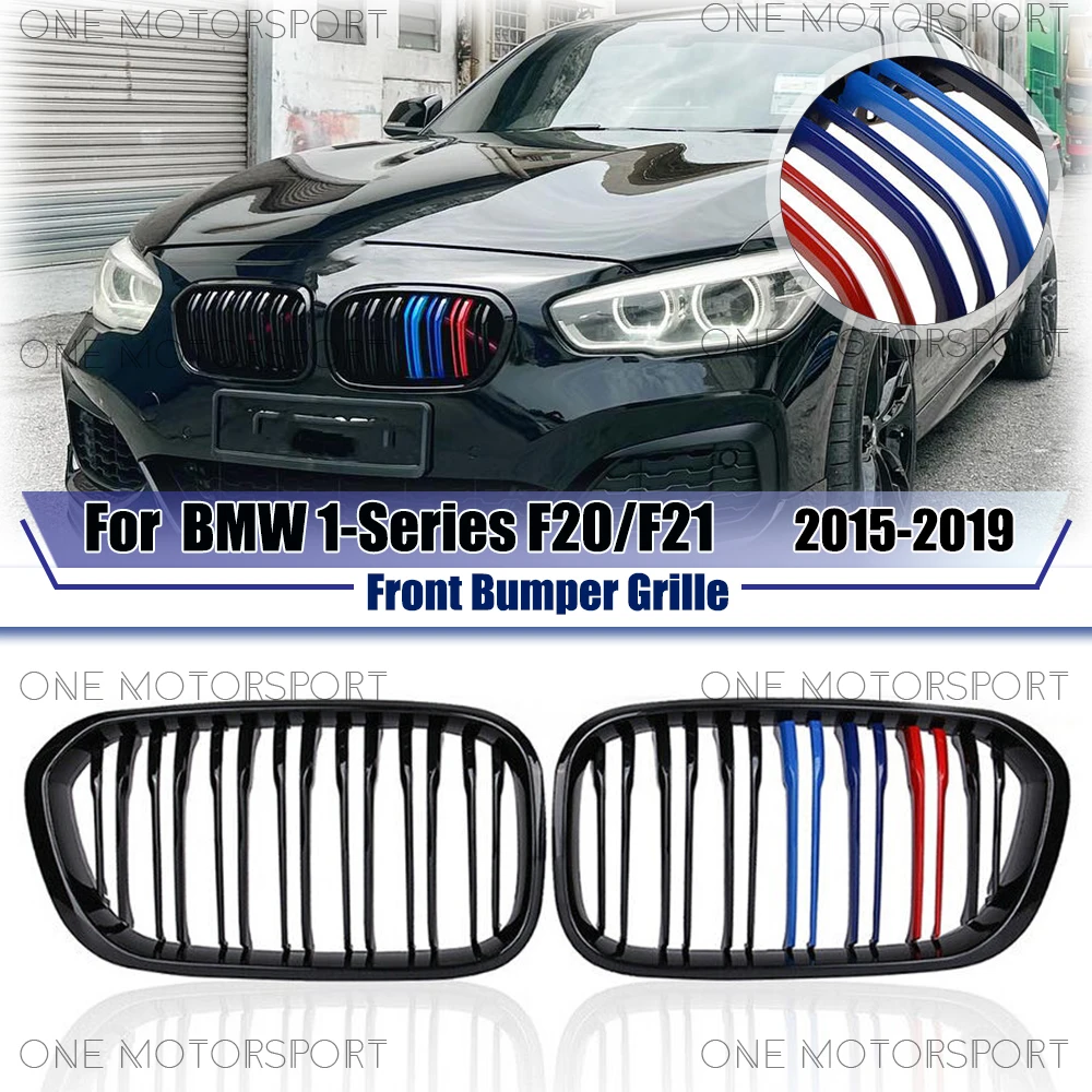 

Для BMW 1-Series F20 F21 2015-2019 глянцевая M-цветная решетка переднего бампера, двойная линия, стильная гоночная решетка, решетки бампера