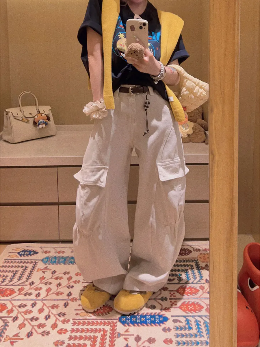 

Женские джинсы-карго Yukiss свободного кроя с множеством карманов, плотная ткань, бежевый цвет, удобные джинсовые брюки