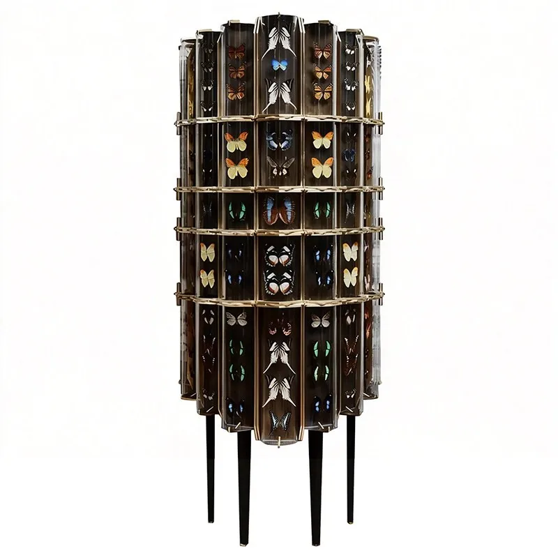 *Butterfly Multi Tiered Italian Style Light Luxury 6-Shelf Solid Wood Cabinet a Top Pick for Enhancing Living Room Wine Storage