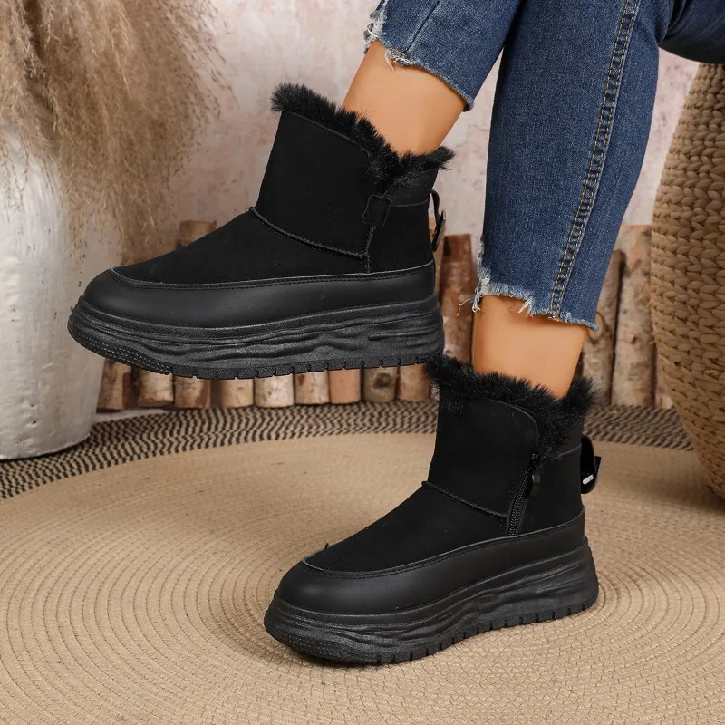 Snow Boots Winter 2025 New Platform Versatile Booties Fleece Thickened Cotton Shoes