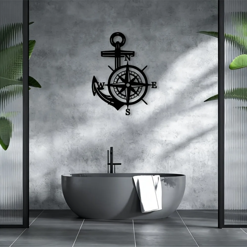 Moor & Compass Nautical Metal Wall Art, Weather-Resistant Iron Sculpture for Garden Fence, Home Decor, Christmas Gift