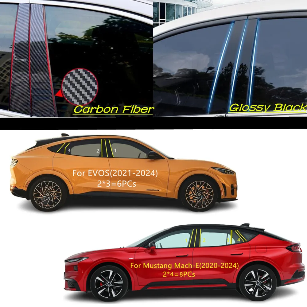 Car PC Material Pillar Post Cover Door Trim Window Molding Sticker Plate For Ford Mustang Mach-E(2020-2022-2024)/EVOS(2021-2025