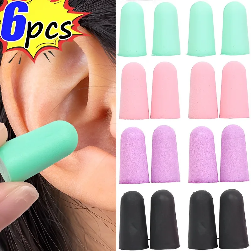 6pcs Anti-Noise Foam Earplugs Abatement Sleeping Ear Plug Noise-canceling Slow Rebound Soundproof Soft Ear Plugs Swimming Tools