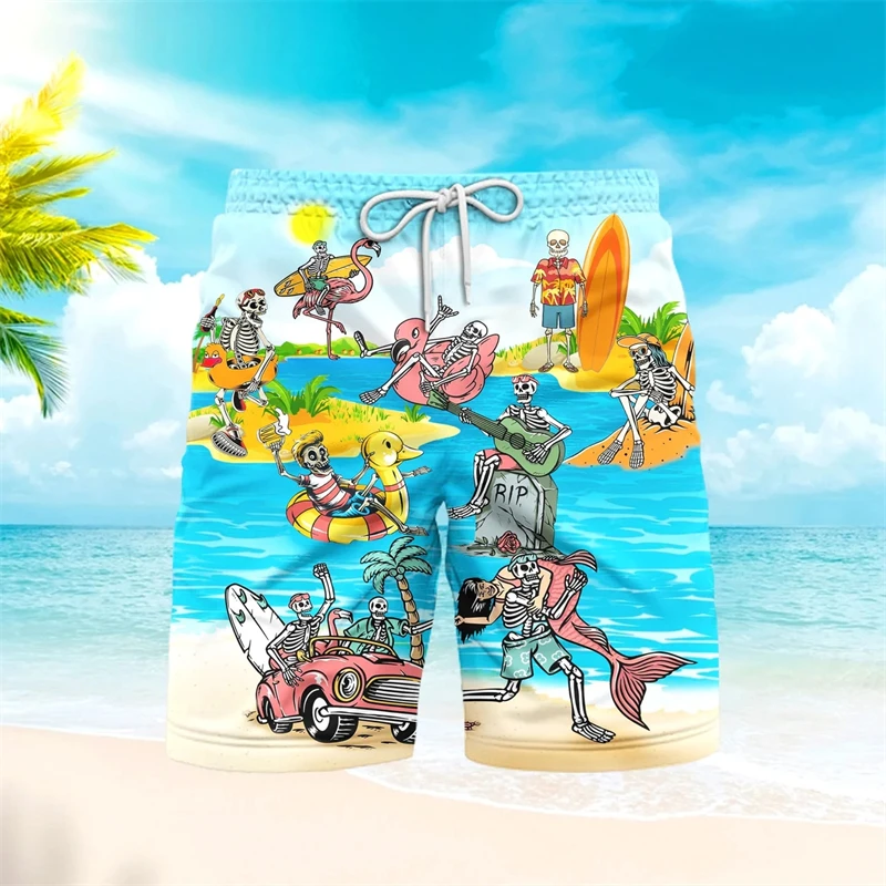 Horror Skull 3d Printed Mens Shorts Fruit Watermelon Casual Beach Shorts Quick Dry Fashion Streetwear Short Pants Swim Trunks