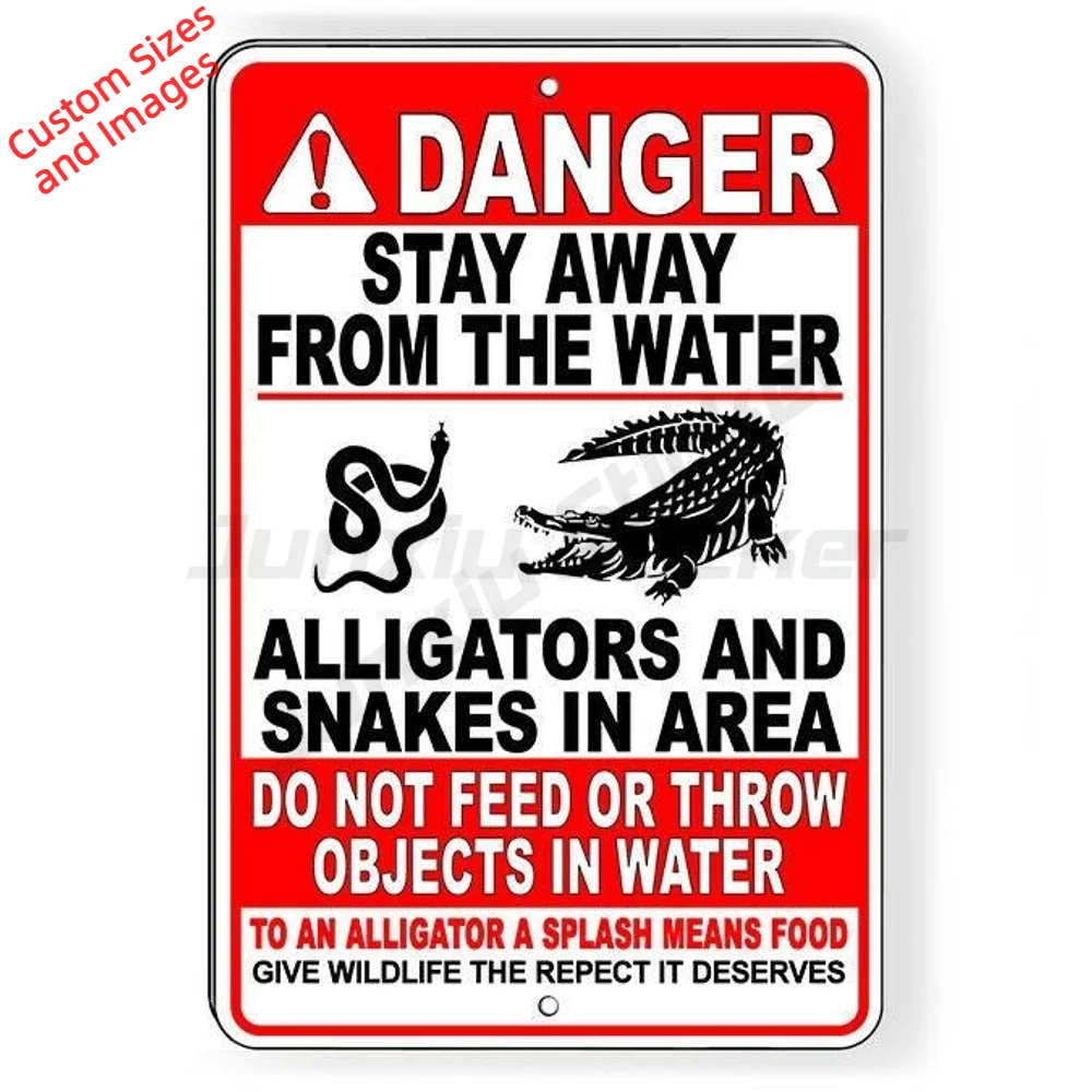 Stay Away From Water Alligators And Snakes In Area PVC Sticker UV Resistant Waterproof Visitor Safety Notice Decal For Gate