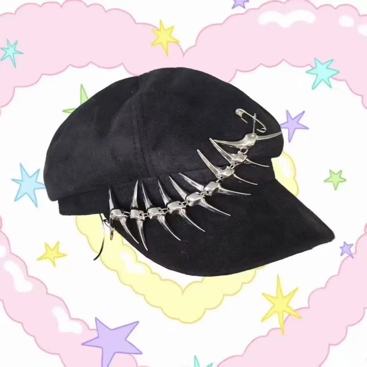 Black Gothic Newsboy Cap Snake Bone Cross Metal Decor Y2K Alt Fashion Beret Hat Punk Harajuku Streetwear for Women Girls