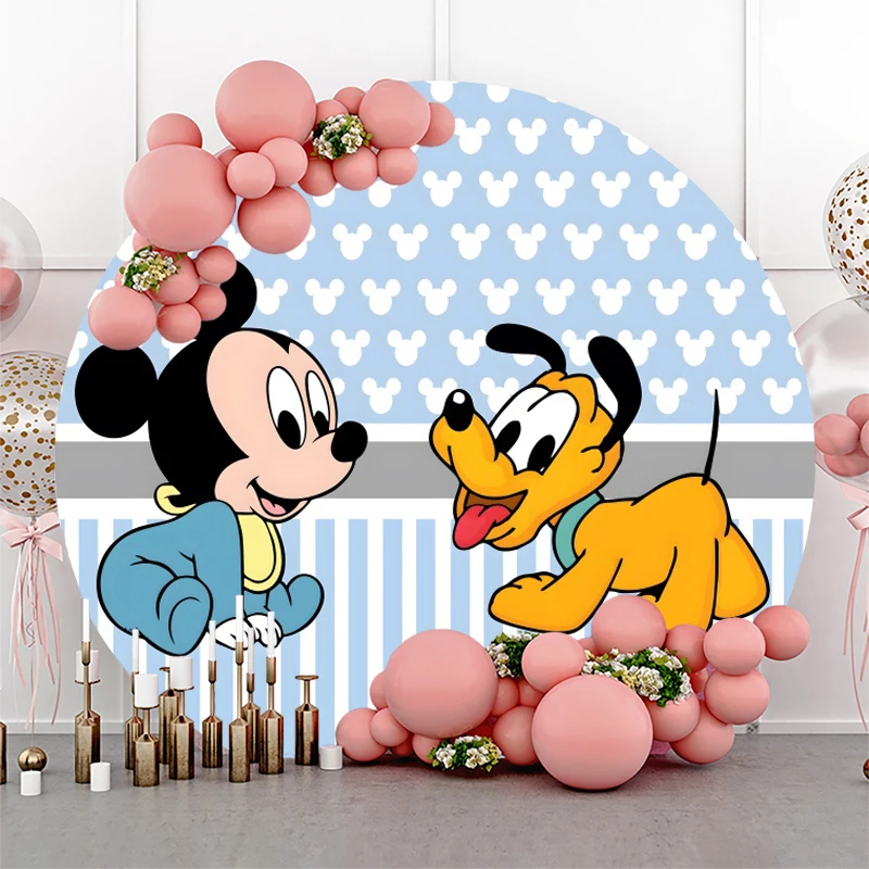 

Disney Baby Mickey Mouse Goofy Round Photo Backdrop Background For photography Baby Shower Birthday Party Decoration Photozone