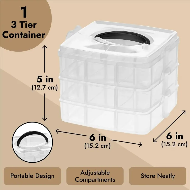 1 Pcs 3-Tier Transparent Stackable Adjustable Compartment Slot Plastic Craft Storage Box Organizer Snap-lock Tray