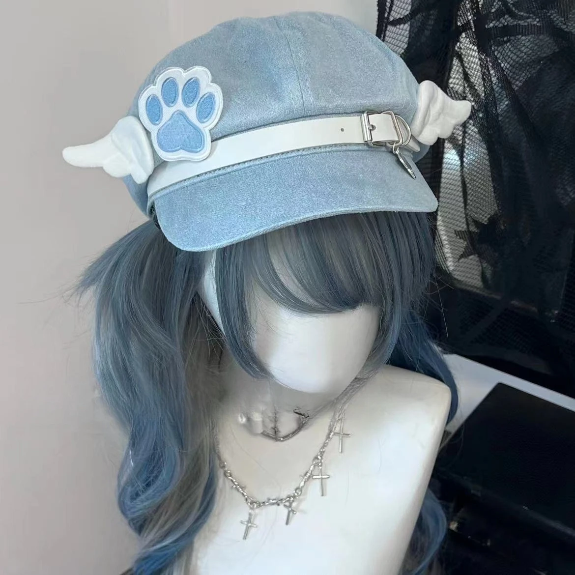 Women Kawaii Beret Japanese Harajuku Hat Gothic Lolita Y2K Girl Angel Wing Dog Paw Cute Caps Sweet Girls Cosplay Hats Sunscreen