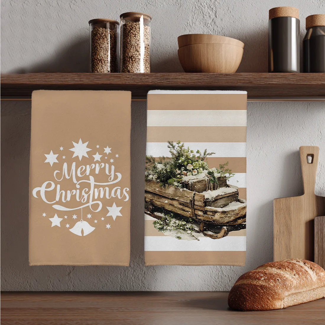 

2PCS Coffee Striped Christmas Kitchen Towels Dish Towel Dish Cloths Dry Cloth for Kitchen Christmas Decor 40x60cm