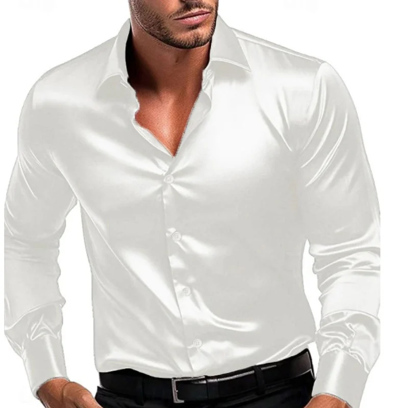 Autumn explosive European and American fashion party Men Solid color shirt