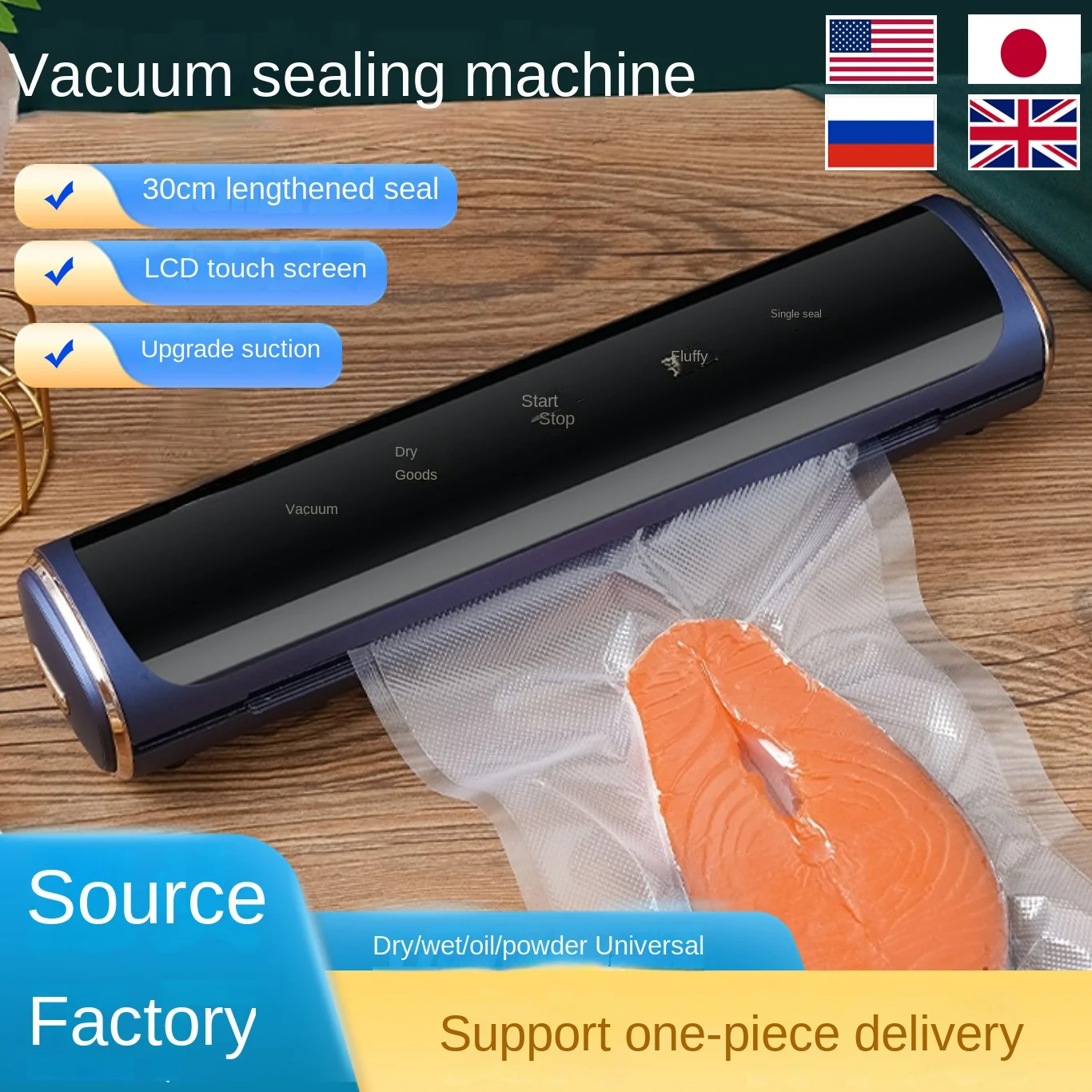 Vacuum Sealer Packaging Machine Food Vacuum Sealer Kitchen Food Fresh-keeping Plastic Seal Dry and Wet Sealing Machine