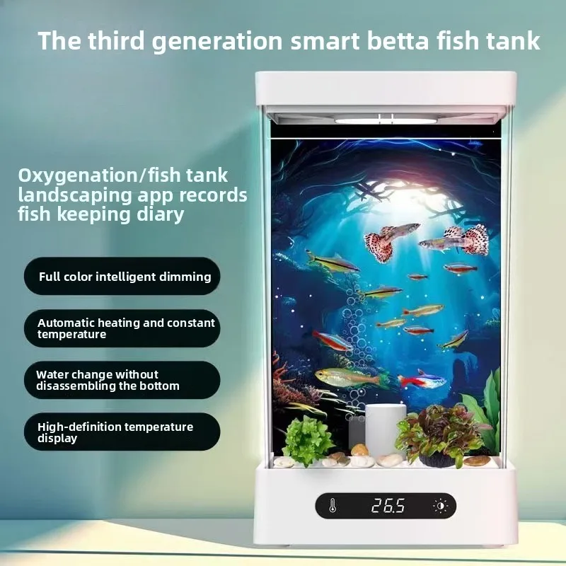 New Office Desktop Bluetooth Smart Betta Tank Complete LED Landscape Light Heating Water Cycle Creative Mini Aquarium Light