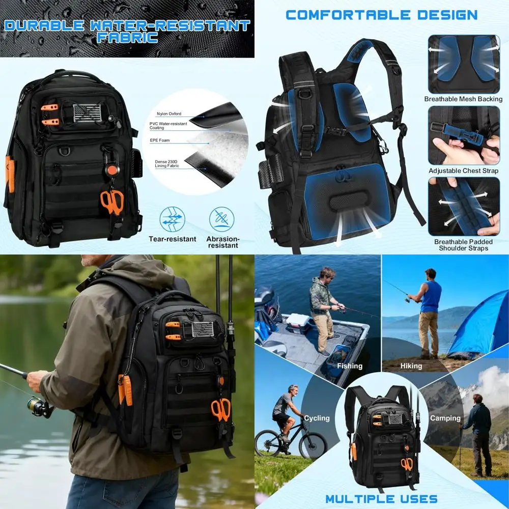 

Рыболовный рюкзак на 50 л с отстегивающимися отделениями для приманок, двойными держателями для удилищ для хранения рыболовных снастей