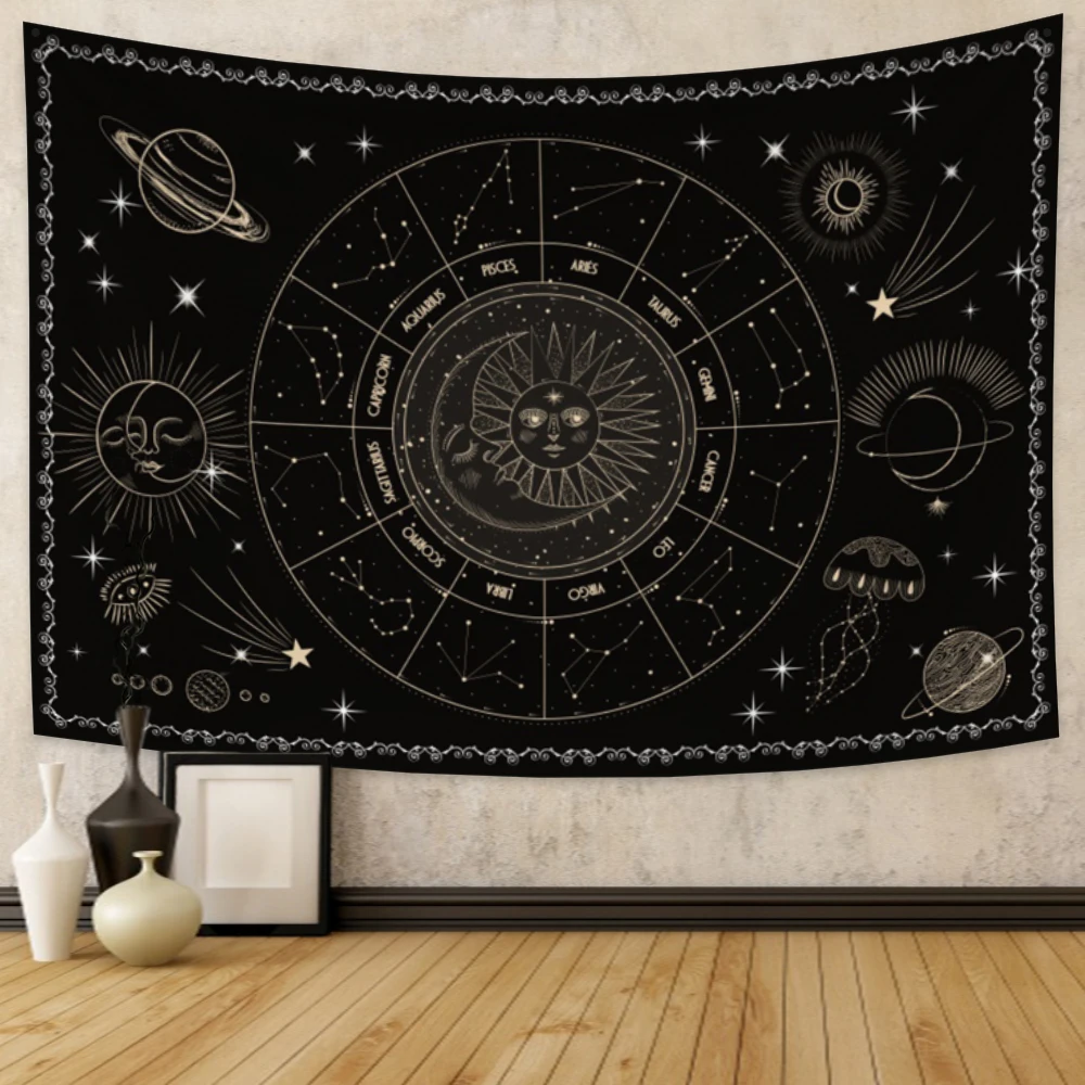 

Black Moon And Sun Constellation Divination Tapestry Wall Hanging Trippy Tapestry For Bedroom Living Room Dorm Home Decor