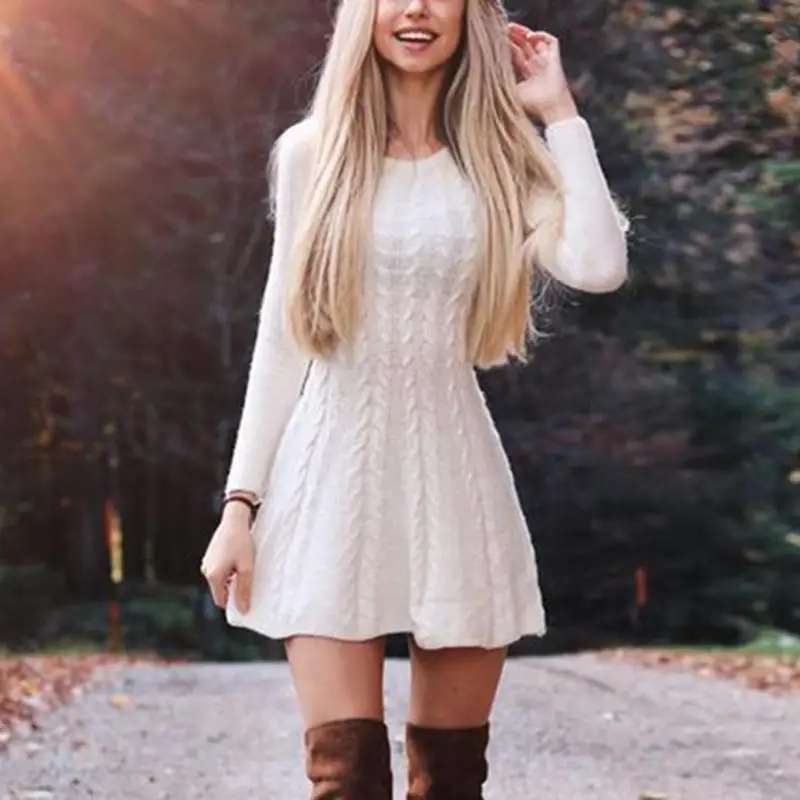 Vestido de suéter de punto para mujer, cuello redondo, Sexy, manga larga, suelto, fiesta, trabajo, Harajuku, Francais, otoño, invierno, ropa de calle