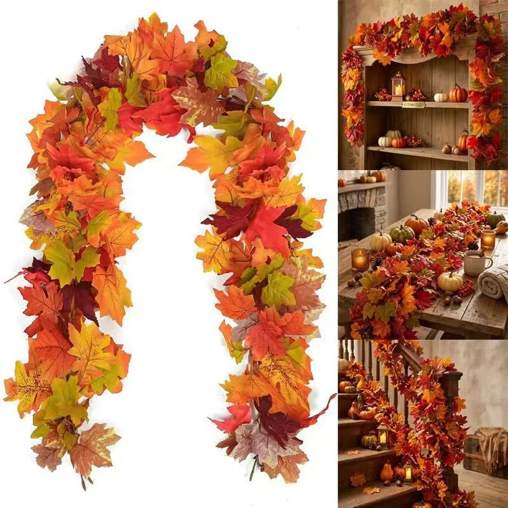 Brown Maple Leaf Vine Artificial 175cm Decor for Indoor Outdoor Thanksgiving Harvest Wall Table Wreath Brown Maple