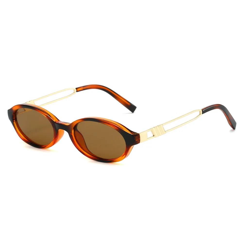 

New Tortoise Shell Oval Small Frame Women Sunglasses Luxury Double Beam Temple Design Personality Simple Men Sun Glasses UV400