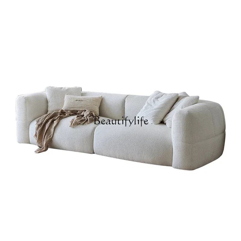 

Big white sofa French cream style retro straight row high-end fabric sofa