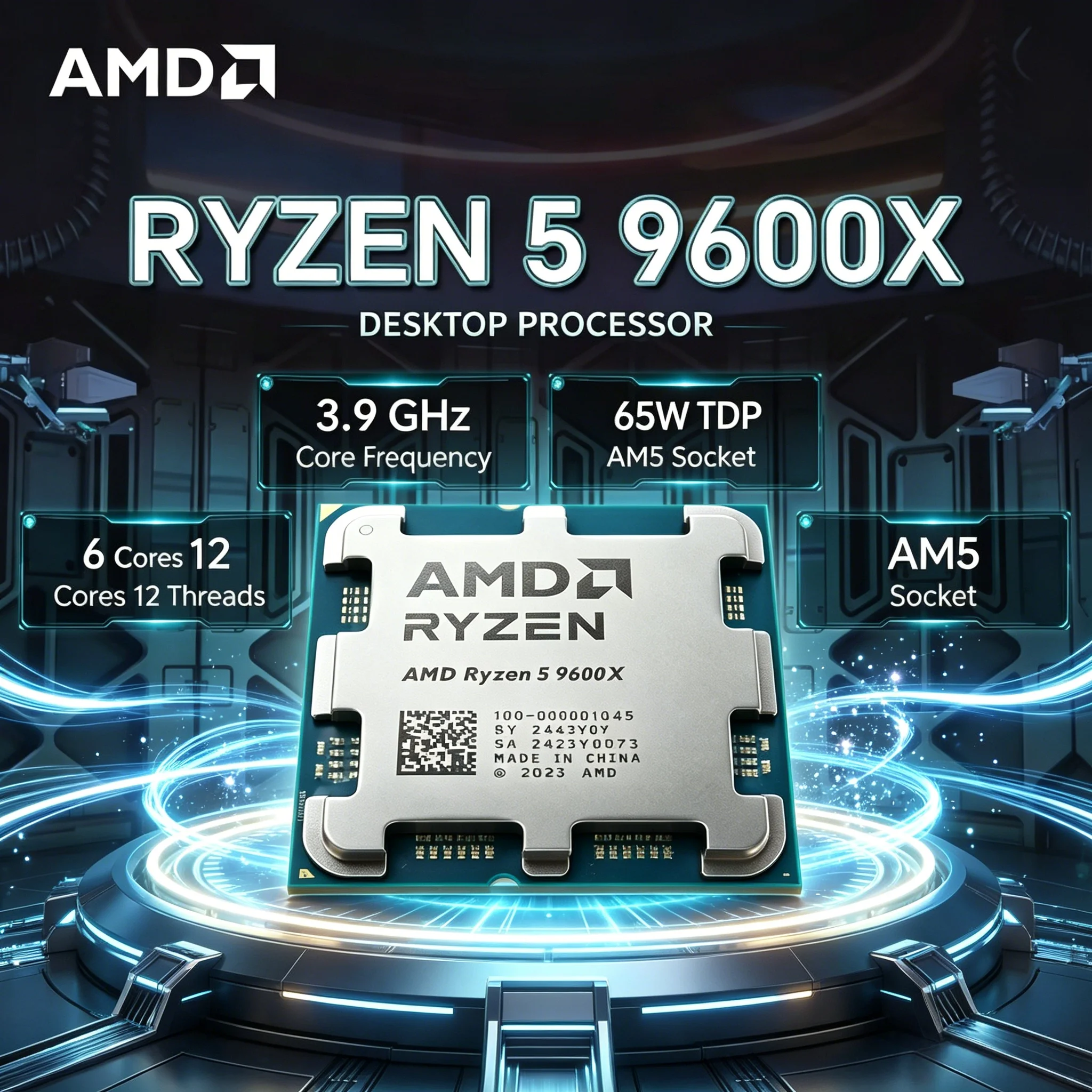 

AMD Ryzen 5 9600X 6-Core 12-Thread Zen 5 Gaming Processor with 5.4 GHz Boost 32MB L3 Cache 65W TDP AM5 Efficient and Reliable