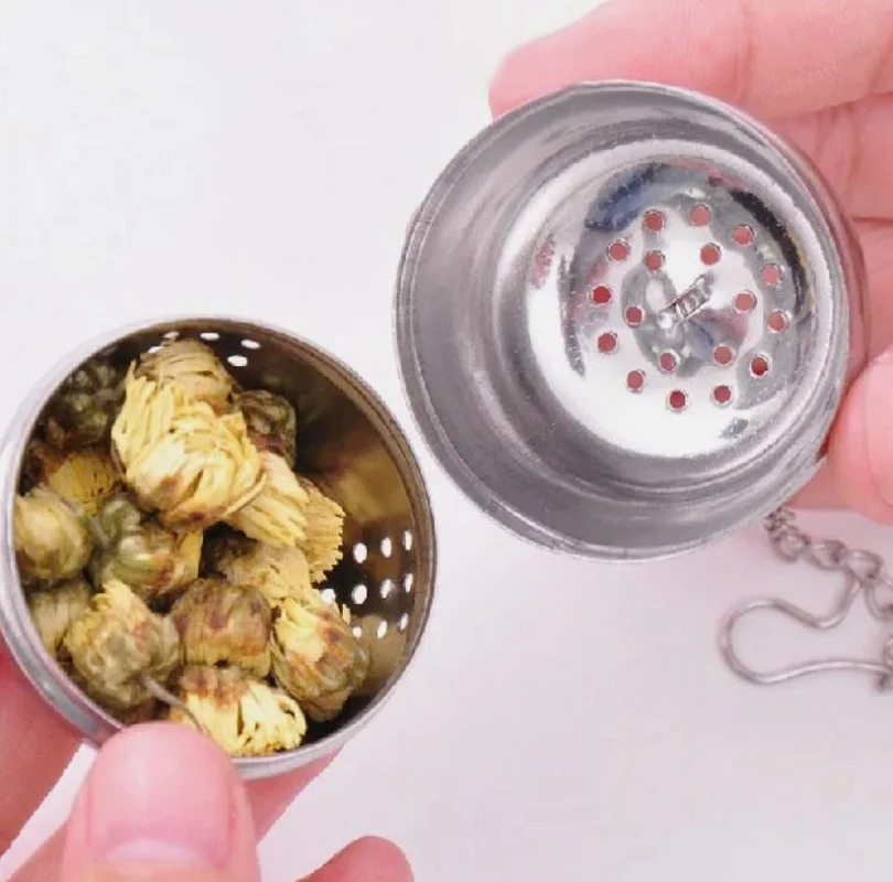 Stainless Steel Ball Shape Tea Infuser Mesh Filter Strainer with Hook Loose Tea Leaf Spiceball with Rope Chain Home Kitchen Tool