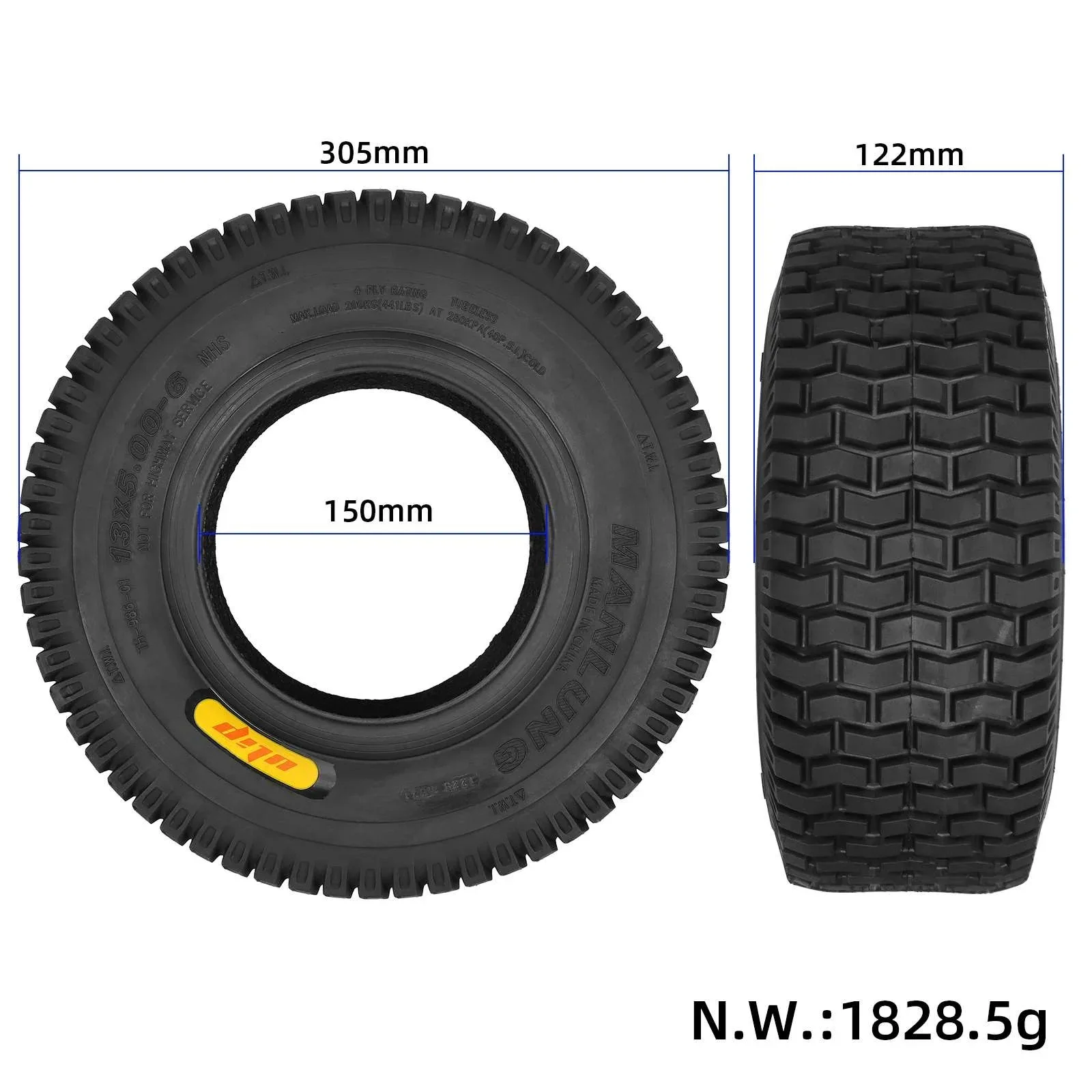 13*5.00-6 Thickened Beach Tubeless Tire for Mini Tiller 4-Wheel Drift Kart Sand Rail Buggy ATV Off-Road Replacement
