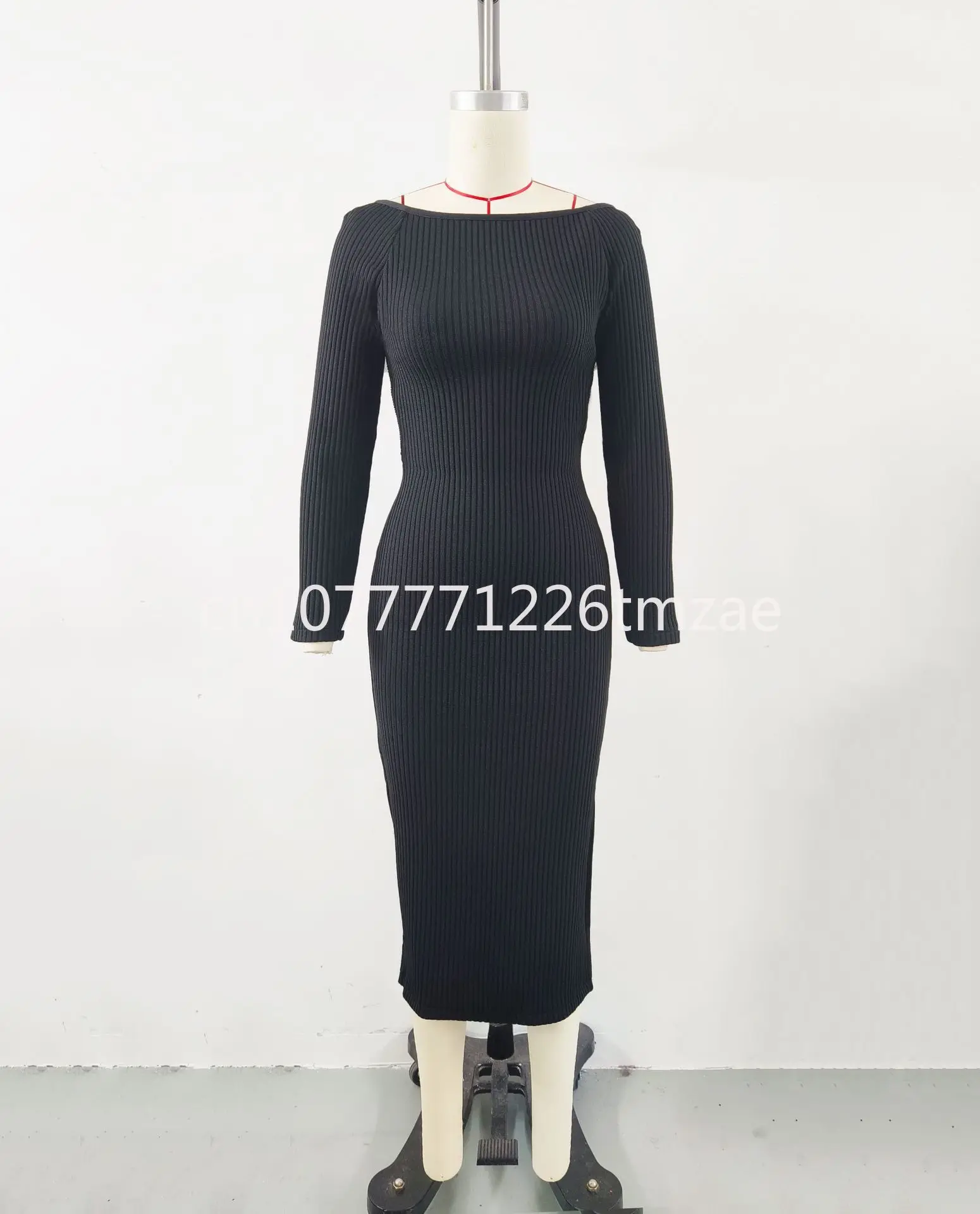 Women's Maillard Style Elegant Slim Knit Dress Back Twist Hollow out Bandage Dress Women