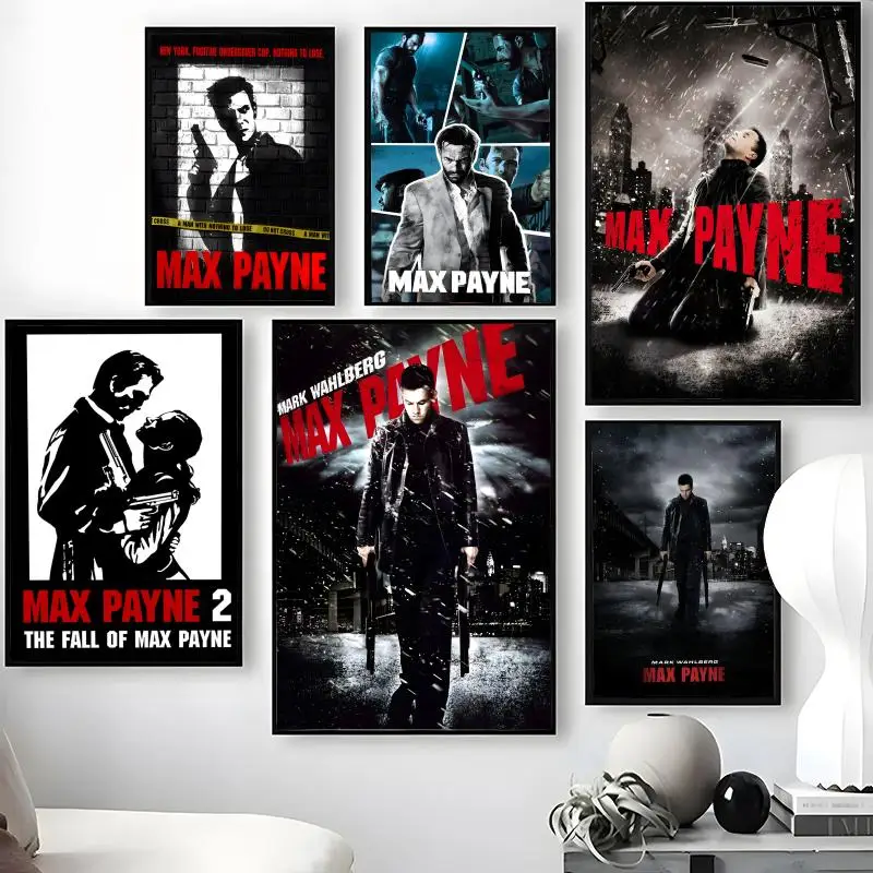 Game M-Max P-Payne Poster Waterproof Self-Stick Wall Art Stickers, Removable Wall Decor for Living Room and Bedroom