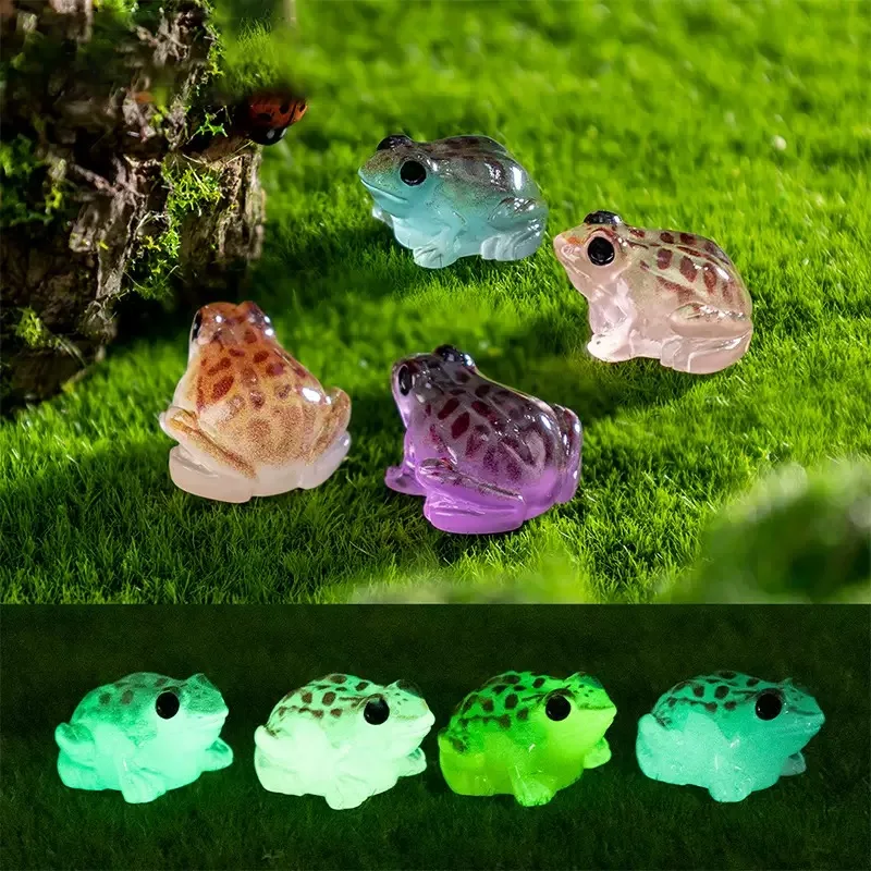 10pcs New Creative Luminous Frog Toad Figurine Miniature Landscape Ornament Table Top Cake Car Decoration Diy HomeTrendyOrnament