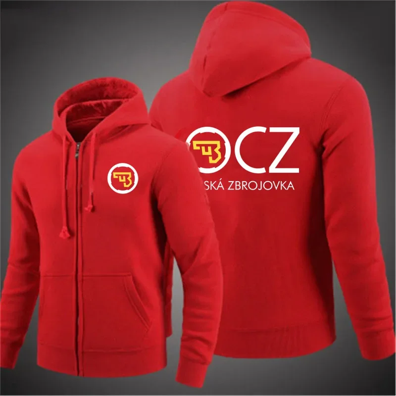 spring autumn men's hooded jacket CZ Ceska Zbrojovka printing loose hoodie casual sports solid color custom logo men's cardigan