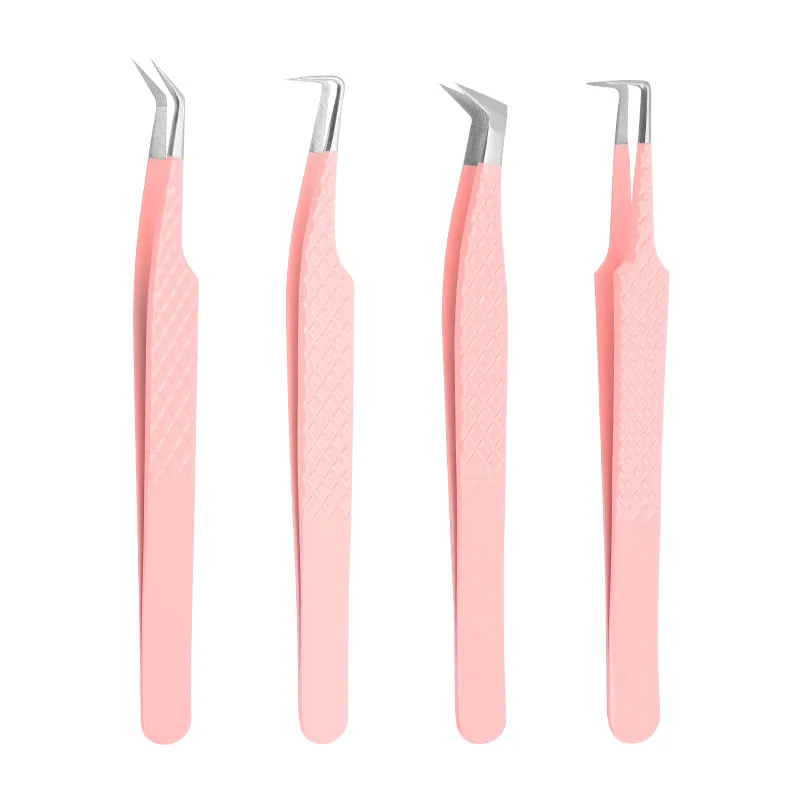 1 Pcs Eyelash Tweezers Extension Pink Stainless Steel Superhard Tweezers With Fiber Tips High Precision Anti-Static Tweezers