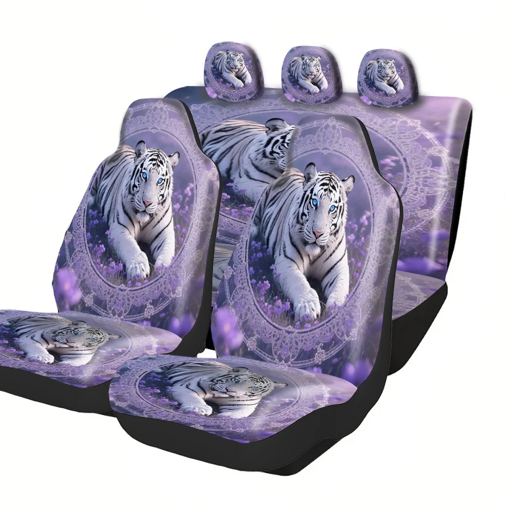 Trendy Printed Car Seat Covers With Halloween Christmas New Year Easter Designs Tiger Circular Frame Flowers Patterns Premium Ma