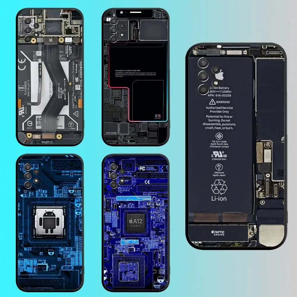 

Electric Board Circuit Internal Phone Case For Samsung S 25,24,23,22,30,21,10,9,Ultra,Plus,Lite,FE,4G,5G Black Soft Case