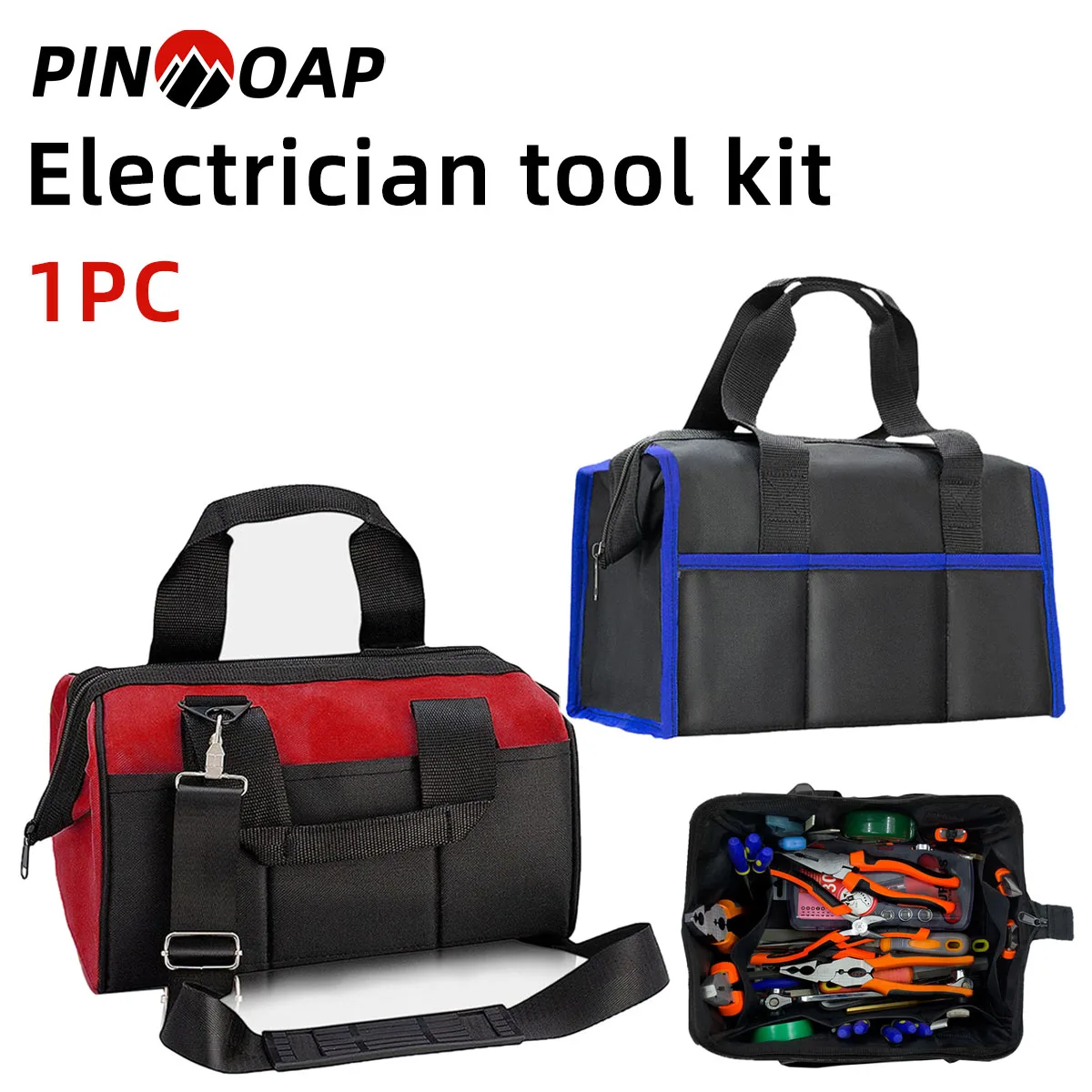 PINMOAP 1 قطعة أداة كهربائي باللونين الأحمر والأزرق حزمة أدوات أكسفورد متينة مقاومة للماء تصنيف سعة كبيرة وسهلة الحمل