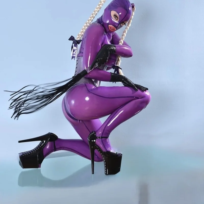

Transparent Purple Latex Bodysuit Full Coverage Latex Cat Suit Custom Made