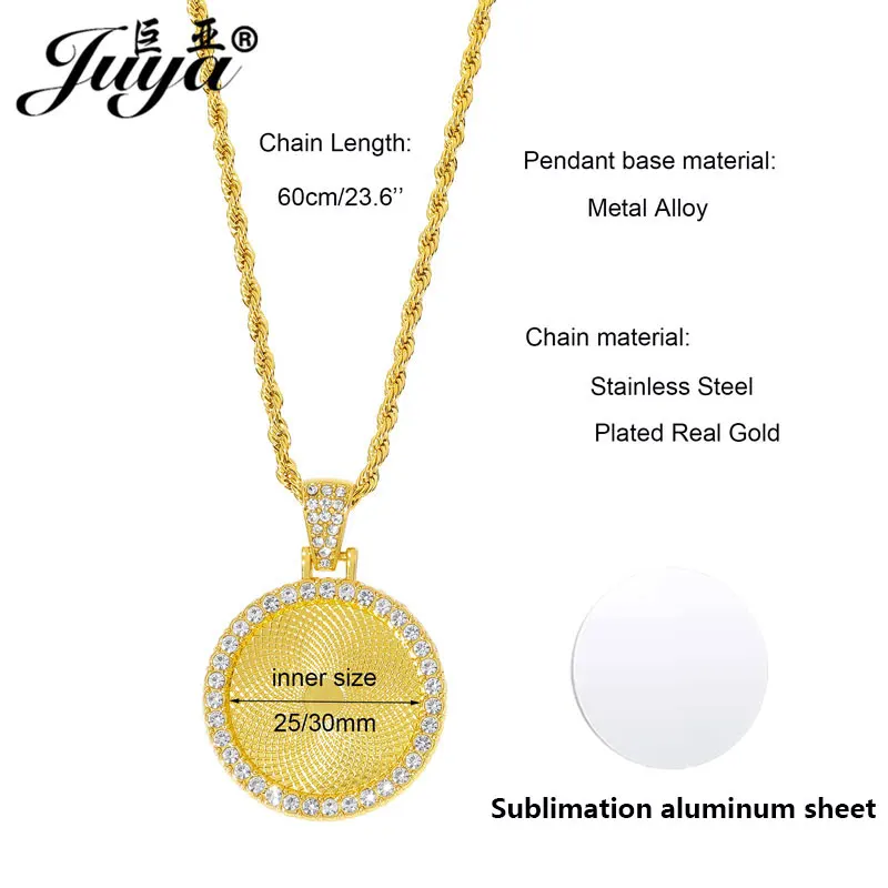 60cm Stainless Steel Chains + 25mm Sublimation Pendant Cabochon Base With Aluminum Sheet For DIY Heat Transfer Jewelry Finding