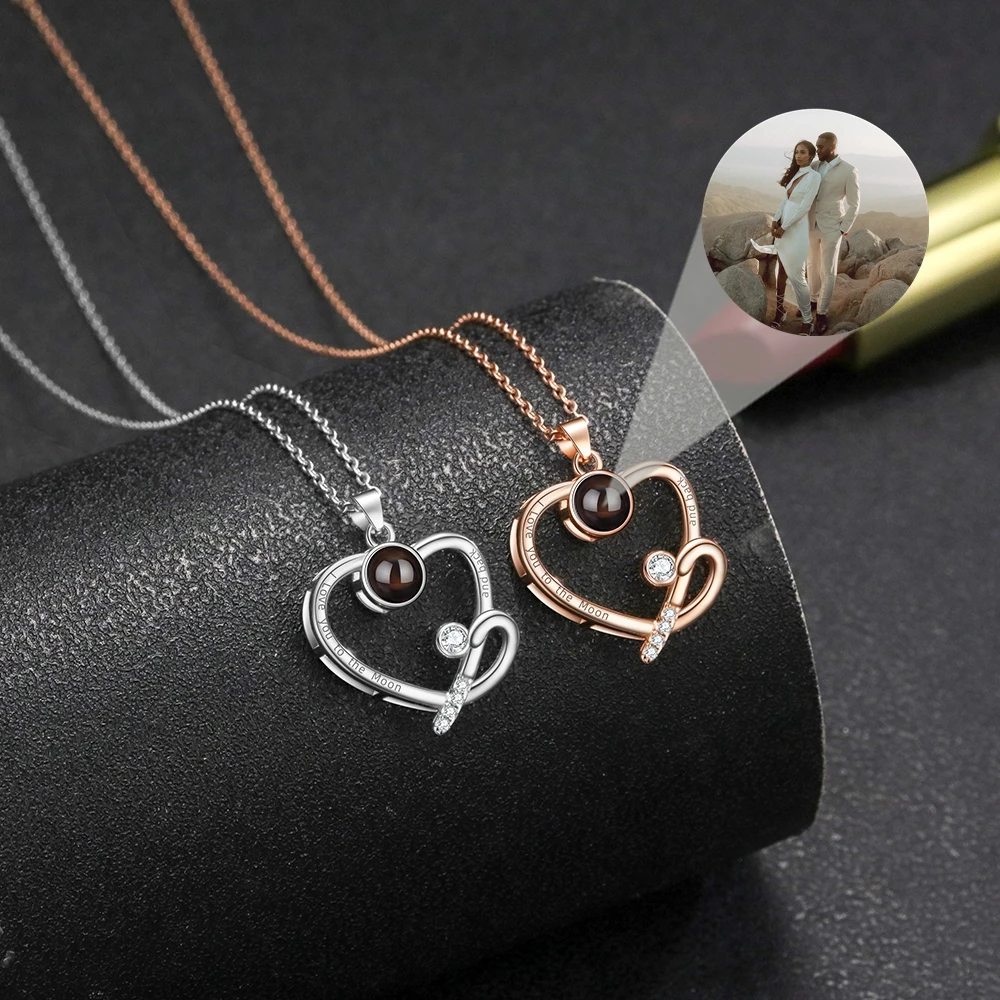 

Custom Photo Projection Photo Necklace for Women Heart I Love You Pendant Necklace Personalized Gift Romantic Jewelry